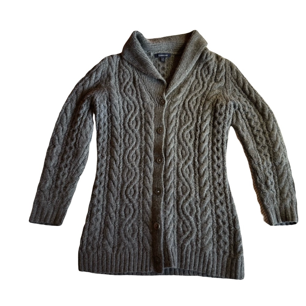 Land's End Cashmere Cardigan Cable Knit Shawl Collar, Gray, Size XS/S